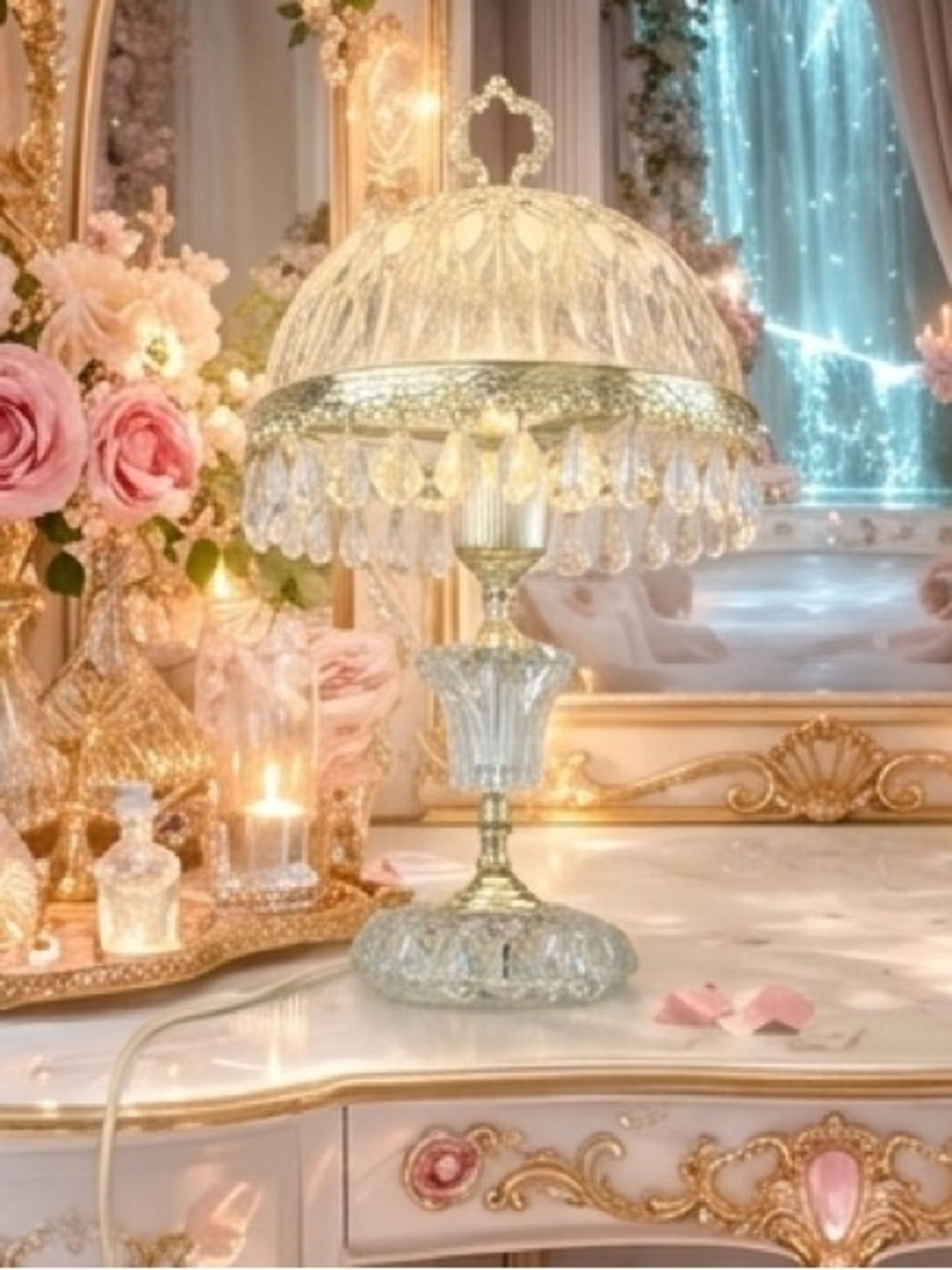 Michelotti Vintage Victorian Parlor Lamp French Boudoir Tiered Cut Crystal Gold